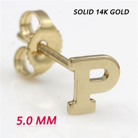 1 Gold Initial Stud Initial Earrings Solid 14k Gold Alphabet Earring 1