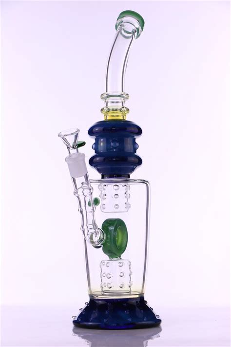 Clear And Clear Glass Bong Tall 15 Inches With Double Hoenycomb Bucket