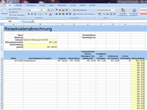 Reisekostenabrechnung Excelvorlage De