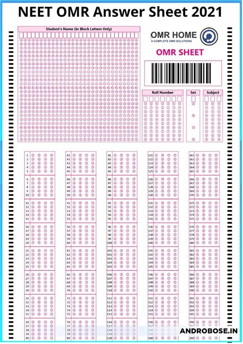 A Sheet Of Paper With The Words Net Omr Answer Sheet