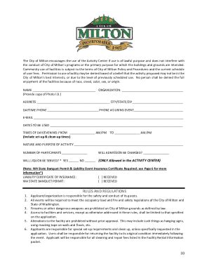 Fillable Online Milton Activity Center Application Information Fax