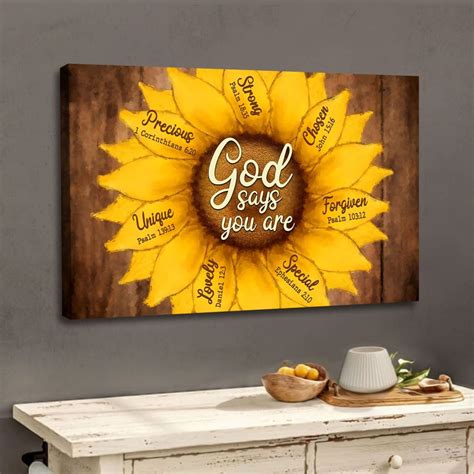 God Says You Are Wall Art Canvas Sunflower Christian Sign Wall Art