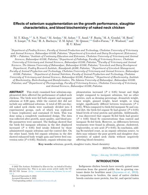 PDF Effects Of Selenium Supplementation On The Growth Performance