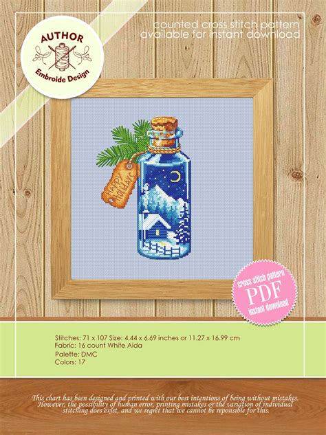 Bottle Winter Cross Stitch Pattern Download PDF Modern - Etsy