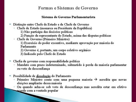 Formas E Sistemas De Governo Forma De Governo