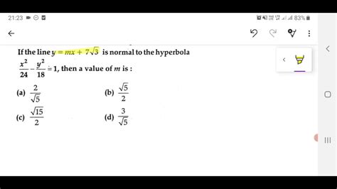 If The Line Y Mx 7root3 Is Normal To Hyperbola YouTube