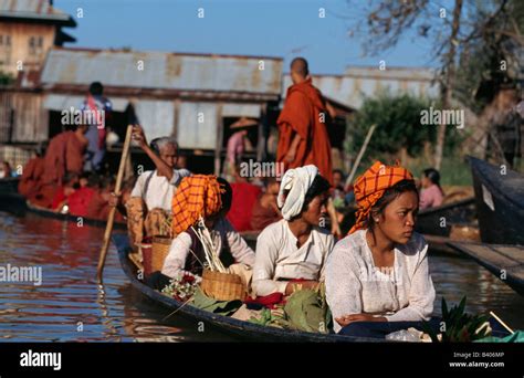 The Ywama Floating Market At Dawn On Inle Lake In Myanmar Stock Photo