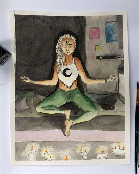 Weronika Trzpis — Hippie witch, doing yoga in her room.