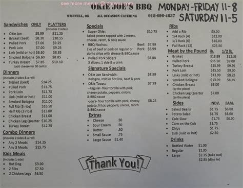 Online Menu of Okie Joes Bbq Restaurant, Stilwell, Oklahoma, 74960 - Zmenu