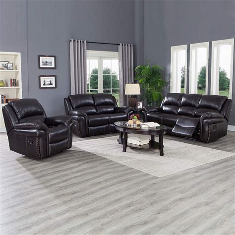 JUNTOSO 3 Pieces Recliner Sofa Sets Bonded Leather Lounge Chair ...