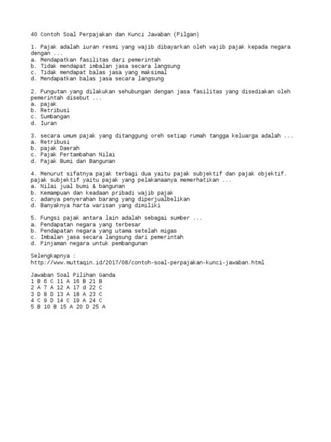 40 Contoh Soal Perpajakan Dan Kunci Jawaban Pilgan Pdf 60 Off