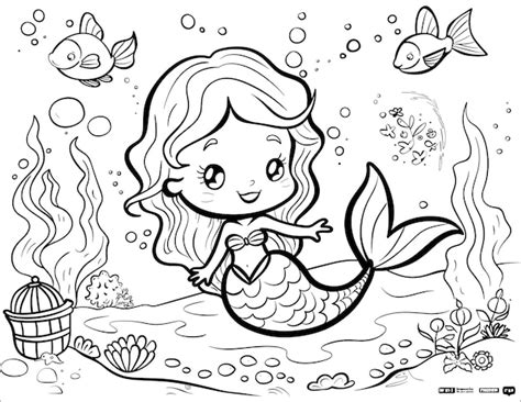 Premium Vector Kawaii Vector Mermaid Coloring Pages For Kids