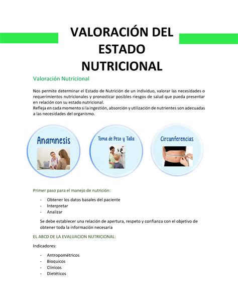 Valoración Nutricional Valoración Nutricional Nos permite determinar