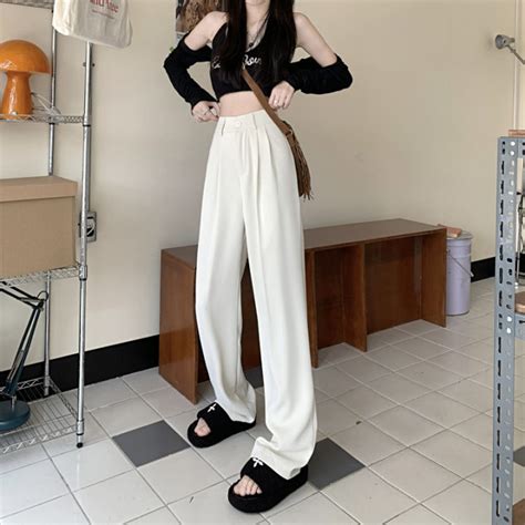 K Store Korean Suit High Waist Slim Elastic Wide Leg Pants Vertical