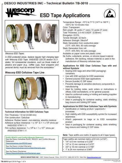 Wescorp Antistatic Clear Cellulose Tape Cir Q Tech