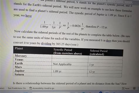 Solved period, S ﻿stands for the planet's synodic period, | Chegg.com