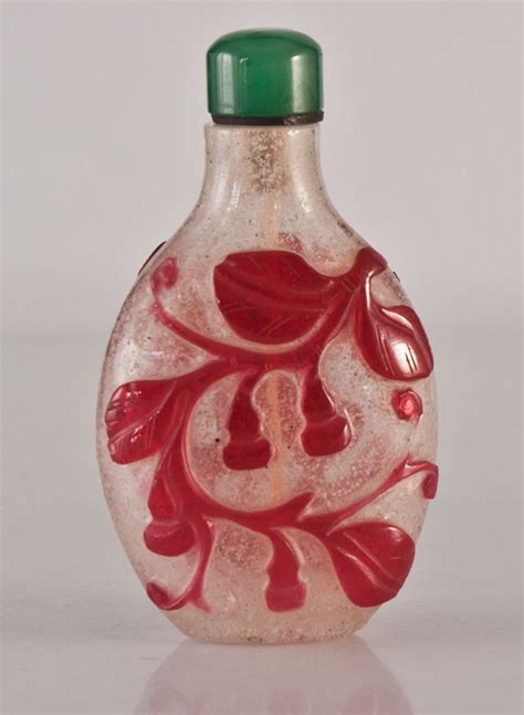 Proantic Tabatière Chinoise En Verre Overlay Chinese Stuff Bottle