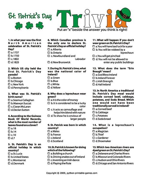 March Trivia Questions And Answers Printable