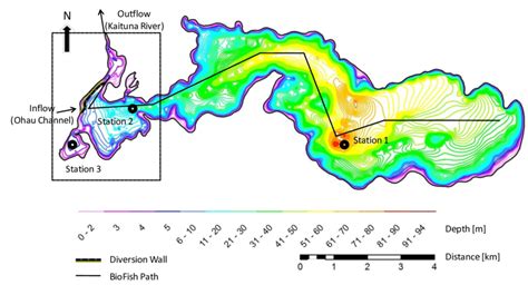 Bathymetric Map Of Lake Rotoiti Monthly Biofish Transect Black