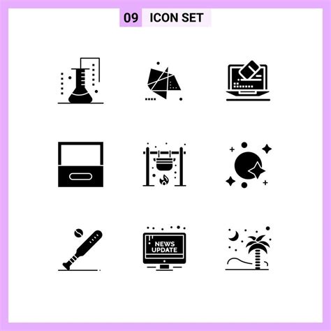 Set Of 9 Vector Solid Glyphs On Grid For Bonfire Cabinet Motion Archive