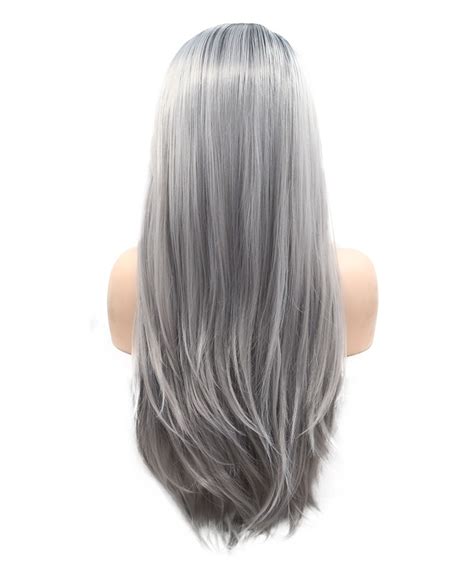 Invisilace B Gray Ombre Straight Long Synthetic Hair Lace Front Wig