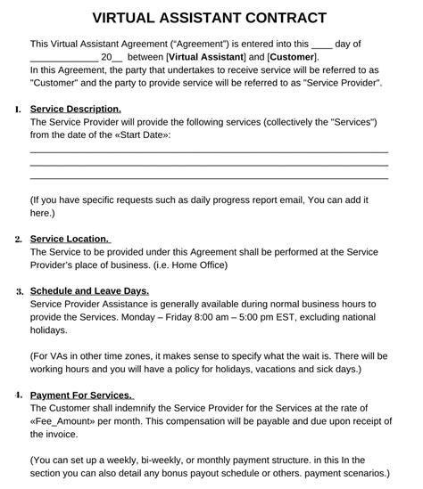 Printable Virtual Assistant Contract Template Client Service Contract