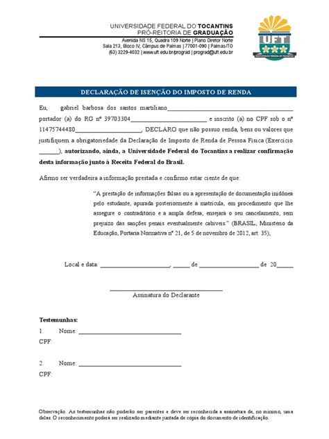 Declaração De Isenção Do Imposto De Renda Meu Pdf