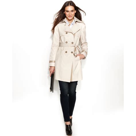 Lyst Dkny Doublebreasted Belted Trench Coat In Natural