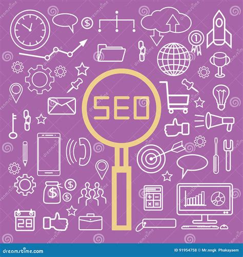 Simple Seo Search Engine Optimization Icons Set Basic Elements Vector