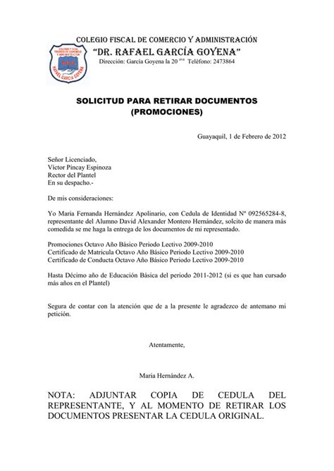 Ejemplo De Solicitud Para Retirar Documentos Del Colegio Images