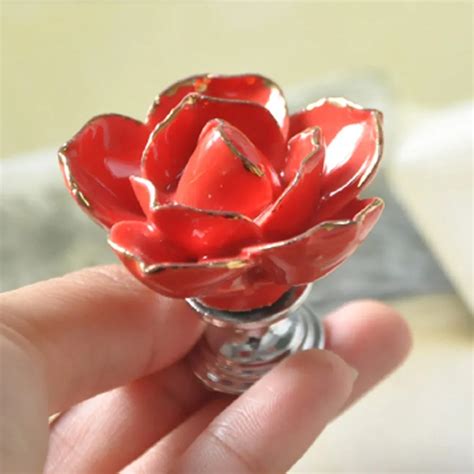 Red Ceramic Rose Flower Drawer Knobs Cabinet Baby Cabinet Knobs And