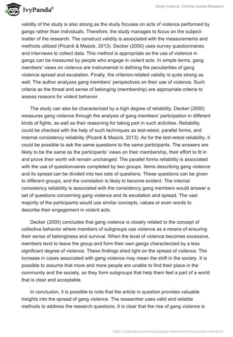 Gang Violence Criminal Justice Research 889 Words Essay Example