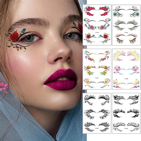 32 Pairs Temporary Eye Tattoo Stickers Colorful Eyeliner Stickers Makeup Transfer