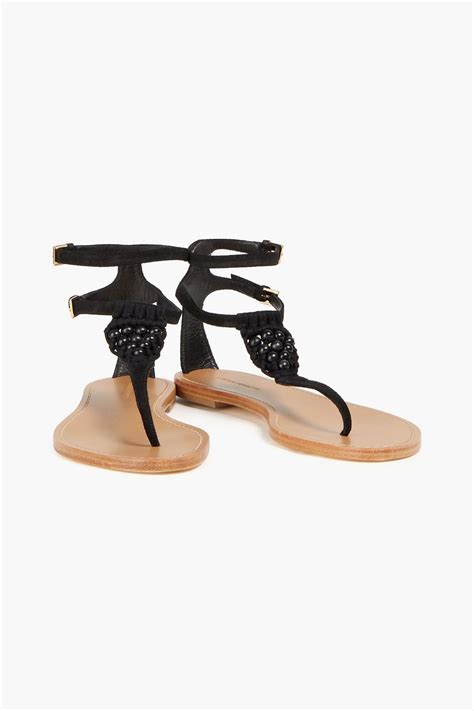 Alberta Ferretti Bead Embellished Suede And Macram Sandals The Outnet