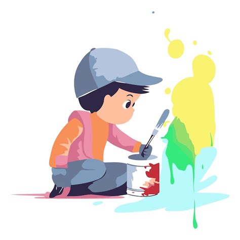 Menino bonito pintando um quadro um pincel Ilustração vetorial