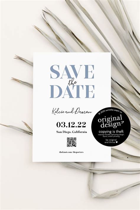 Qr Code Save The Date Template Modern Dusty Blue Save Our Date