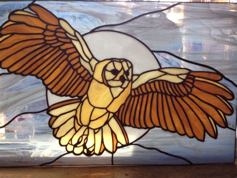 Stained Glass Barn Owl Framed Panel Window Animal Stained Glass