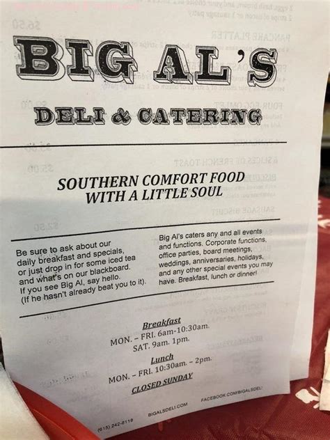 Online Menu Of Big Als Deli Restaurant Nashville Tennessee 37208 Zmenu