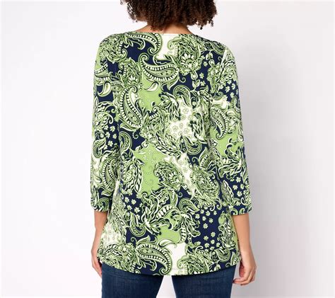 Susan Graver Regular Printed Liquid Knit 3 4 Sleeve Tunic W Keyhole