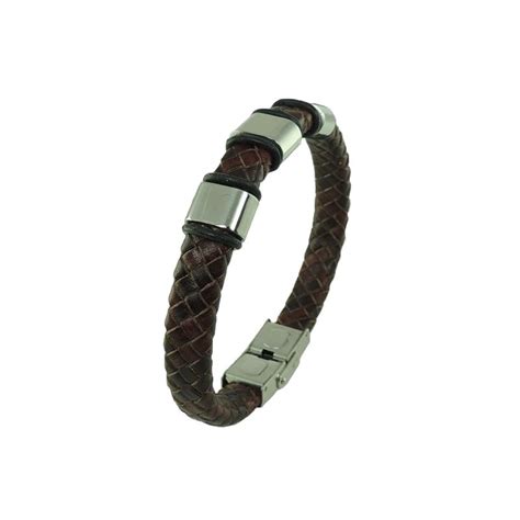 Pulsera Hombre Acero Inoxidable Grabable Y Piel Trenzada Marr N C M