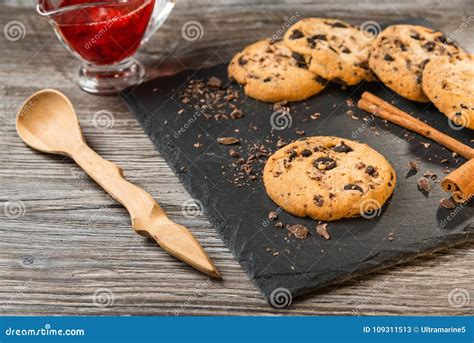 Chocolate Chip Cookies And Jam Stock Image Image Of Breakfast Dessert 109311513