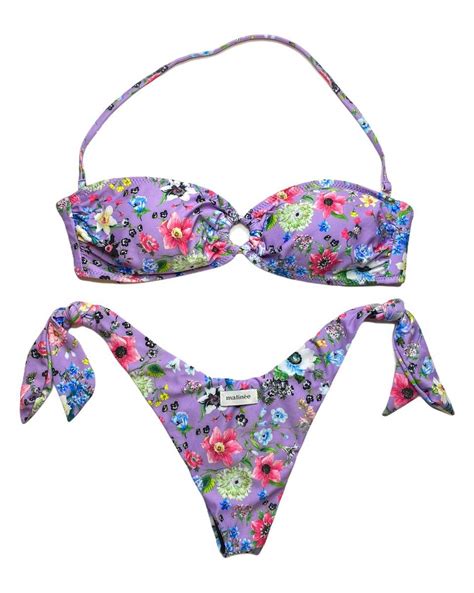 Bikini Fascia Anello E Slip Fiocchi Fiori Lilla Matinee