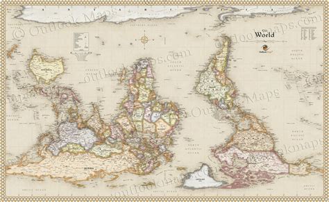 World Upside Down Antique Style Map