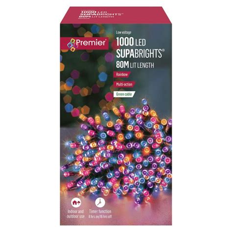 Premier 1000 Multi Action LED 80m Christmas Lights With Timer Rainbow