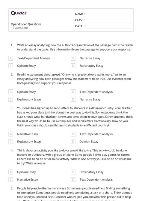 50 Narrative Essay Structure Worksheets For 4th Grade On Quizizz