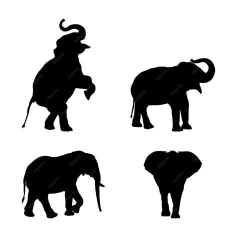 set  black elephant silhouettes premium vector
