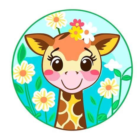 Girafa Bonitinha Desenhada M O No Estilo Cartoon De Fundo Floral