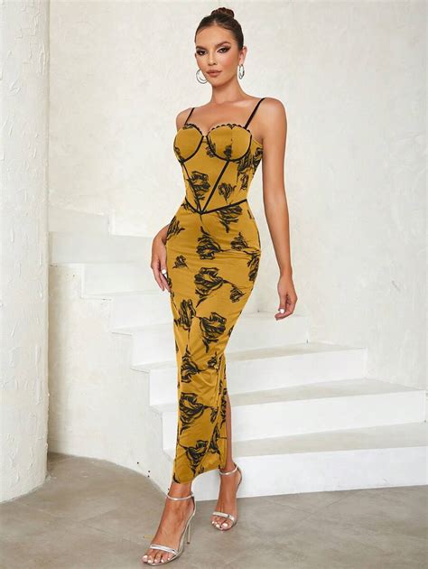 Floral Print Contrast Binding Cami Bodycon Dress Shein Usa