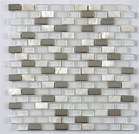 Verona Blanco Glassstonepearlmetal Mix Mini Brick Mosaic 15x30mm G30087 The Cornwall