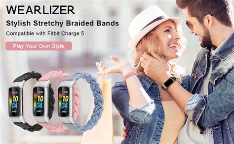 Wearlizer Compatible With Fitbit Charge 5 Bands For Women Cute Stretchy Braided Solo